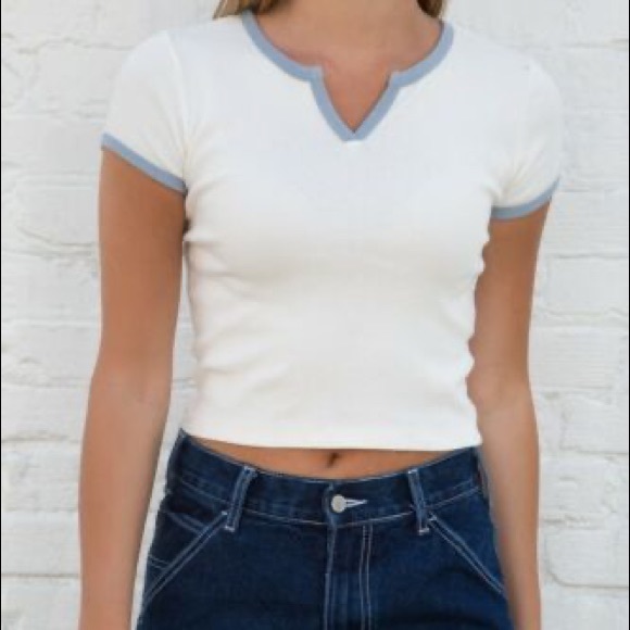 white and blue Brandy Melville T-shirt - Picture 1 of 4
